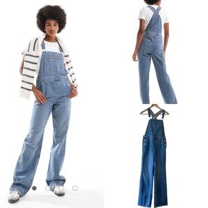 ASOS Design Womens Size 0 Denim Overalls Jumpsuit Wide Leg Bib Blue